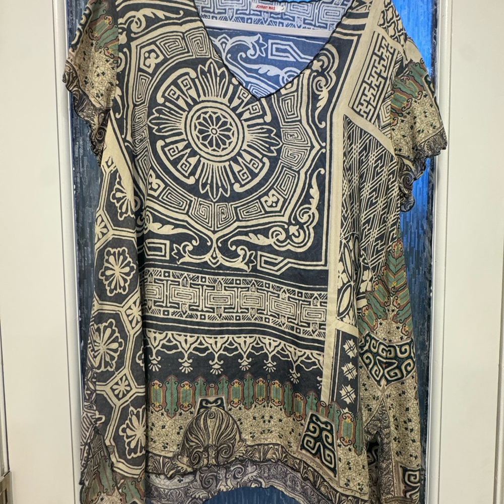 Johnny Was Bohemian Print V-Neck Top